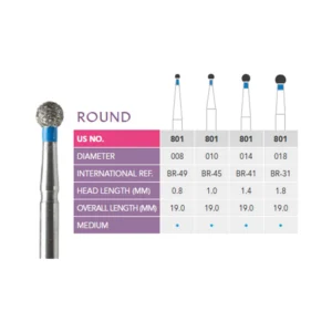 Prima Dental Round Bur FG 801 (Pack Of 5 Burs)